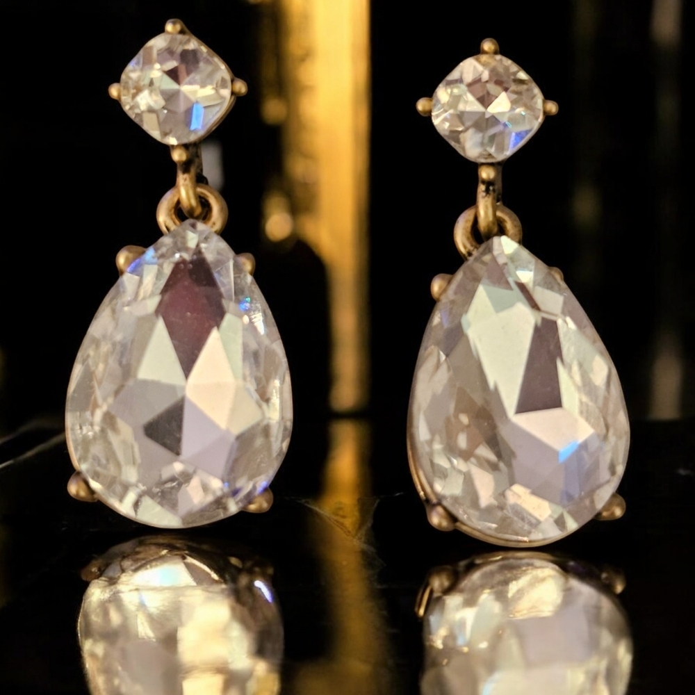 Antique Gold Skull Back Teardrop Earrings